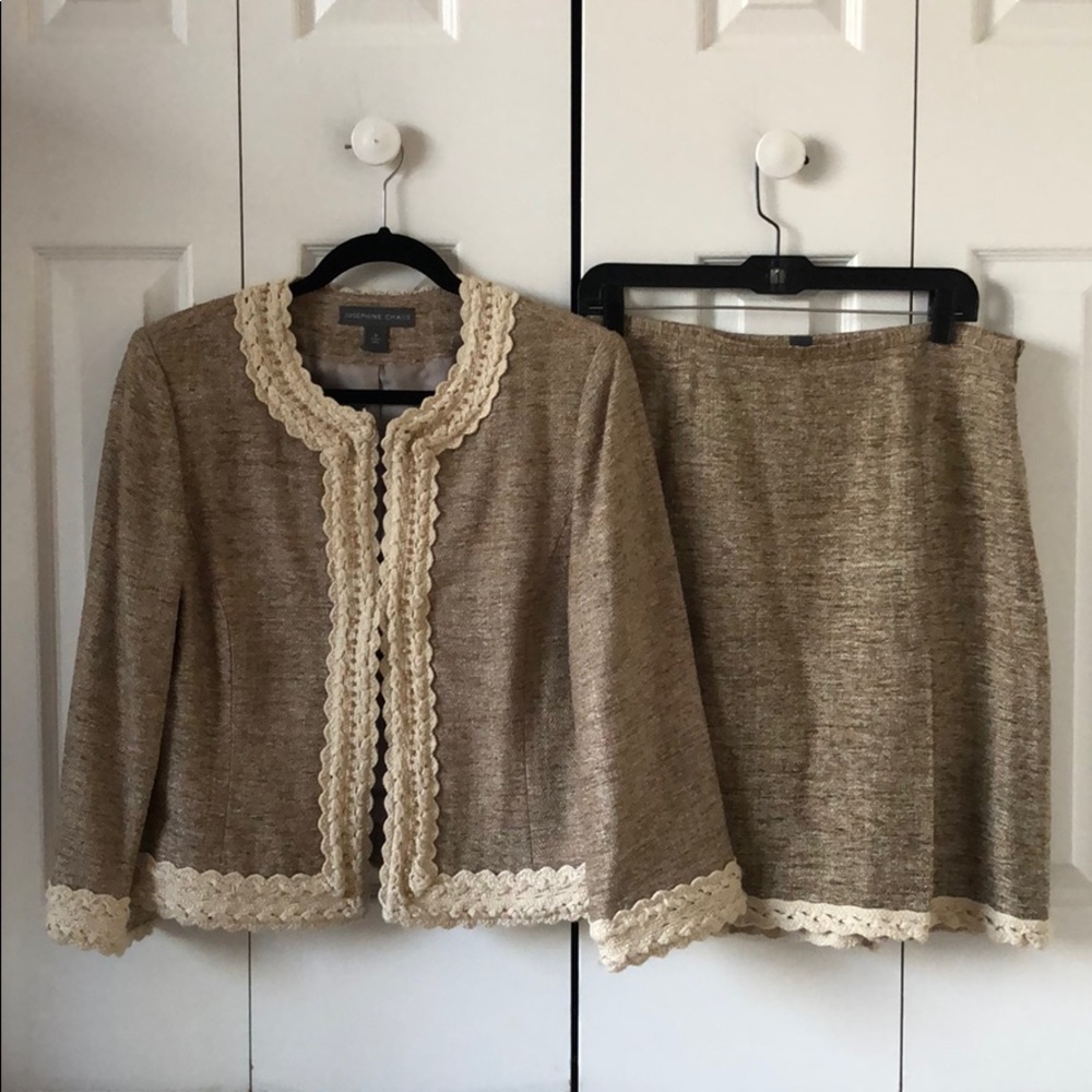 Josephine Chaus Skirt Suit w/ Rope & Bead Details